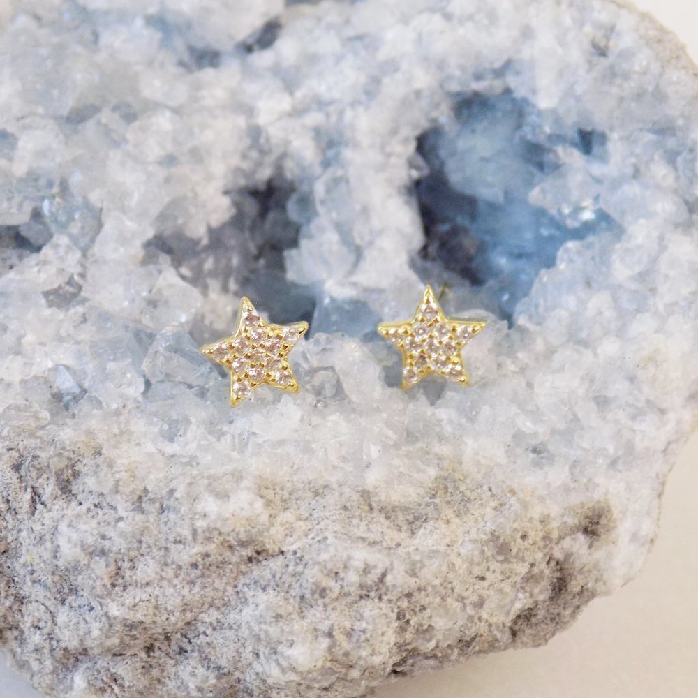 new! sterling silver stars stud earrings cz diamond pave delicate celestial